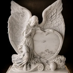 Handmade White Marble Angel Heart Statue for Home, Garden & Gift thumbnail