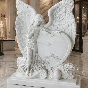 Handmade White Marble Angel Heart Statue for Home, Garden & Gift thumbnail