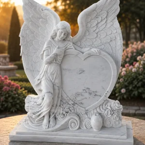 Handmade White Marble Angel Heart Statue for Home, Garden & Gift thumbnail