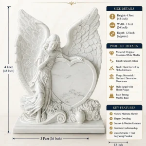 Handmade White Marble Angel Heart Statue for Home, Garden & Gift thumbnail