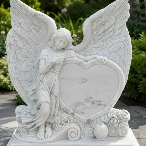 Handmade White Marble Angel Heart Statue for Home, Garden & Gift