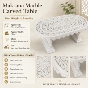 White Makrana Marble Hand-Carved Coffee Table thumbnail