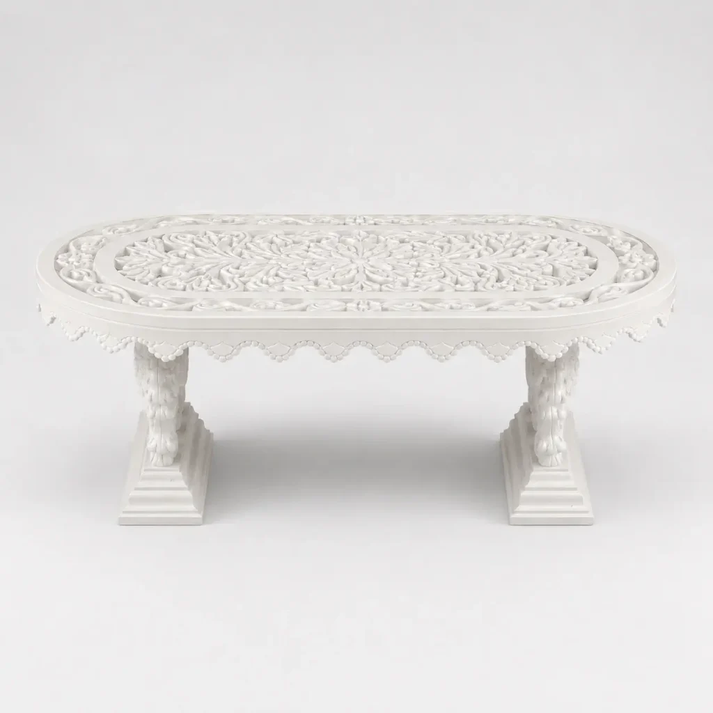 White Makrana Marble Hand-Carved Coffee Table