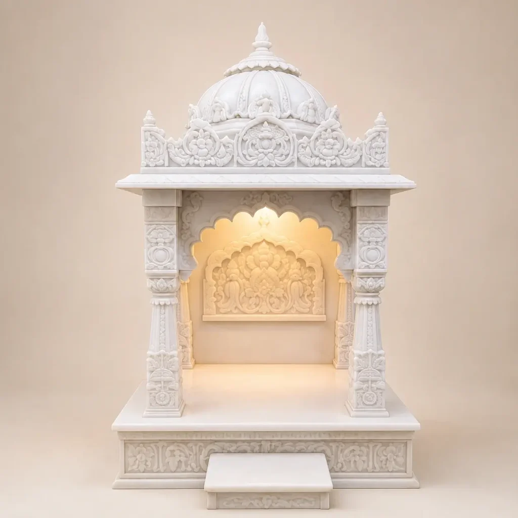 Hand Carved Makrana Marble Home Temple for Pooja Room