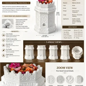 Makrana Marble Tulsi Pot for Home, Temple & Garden thumbnail