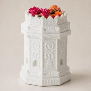 Makrana Marble Tulsi Pot for Home, Temple & Garden