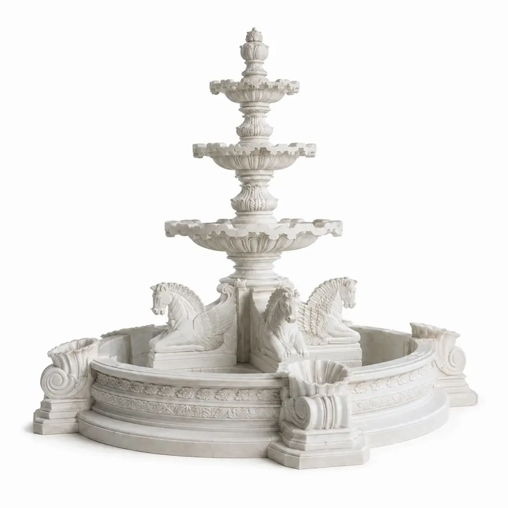 Hand Carved Makrana Marble Fountain for Garden & Villa
