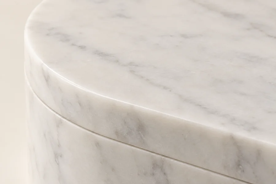 Arch Outline Marble Jewellery Box — close view of the curved lid edge