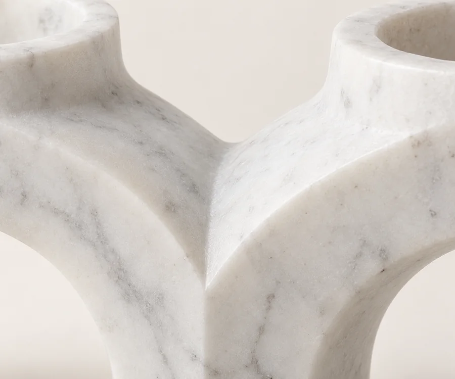 Double Arch Marble Tealight Stand — close view of the joint between the arches