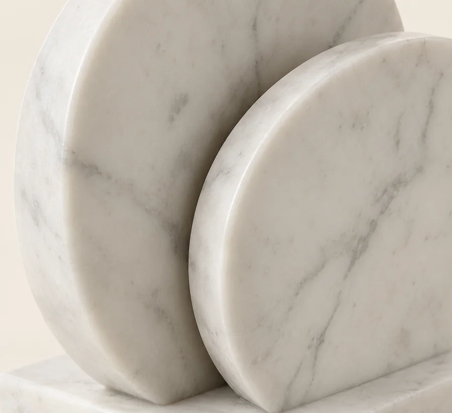 Double Disc Marble Bookend Pair — close view of the overlap between the two discs