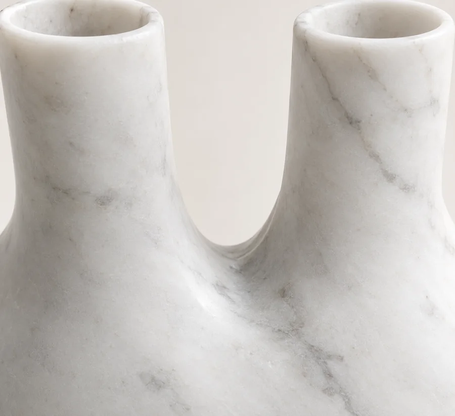 Double Neck Marble Bud Vase — close view of the split between the two necks