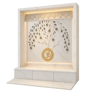 Feather Om Marble Pooja Alcove with Tall Rectangular Frame