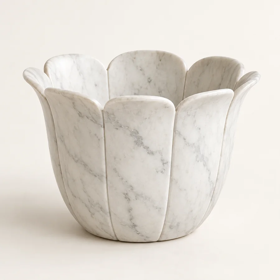 Flared Petal Marble Cachepot