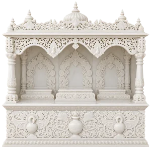 Floral Jali Triple Arch White Marble Mandir