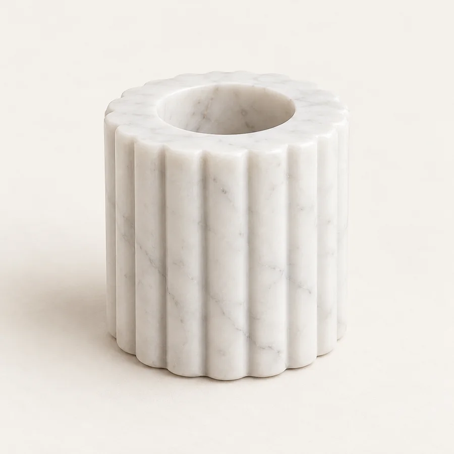 Fluted Cylinder Marble Candle Holder