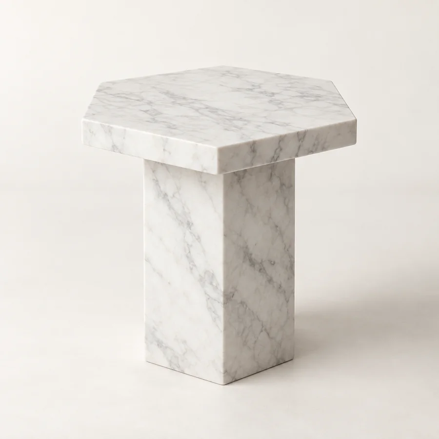 Hexagonal Pedestal Marble Accent Table