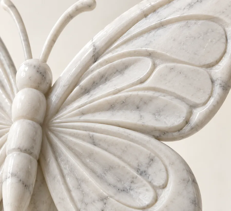 Marble Butterfly Display Figurine — close view of the shallow wing pattern beside the body