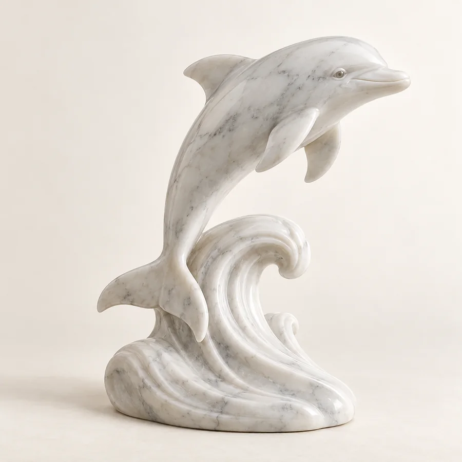 Marble Dolphin Wave Figurine