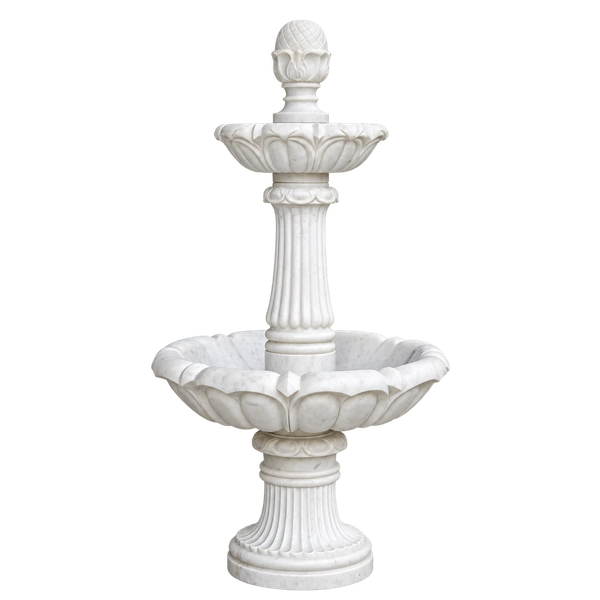 White Marble Lotus Fountain with Fluted Pillar