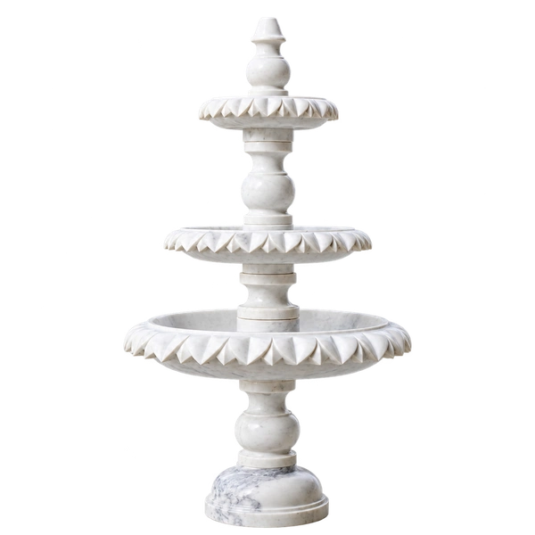 3-Tier White Marble Fountain with Kalash Top