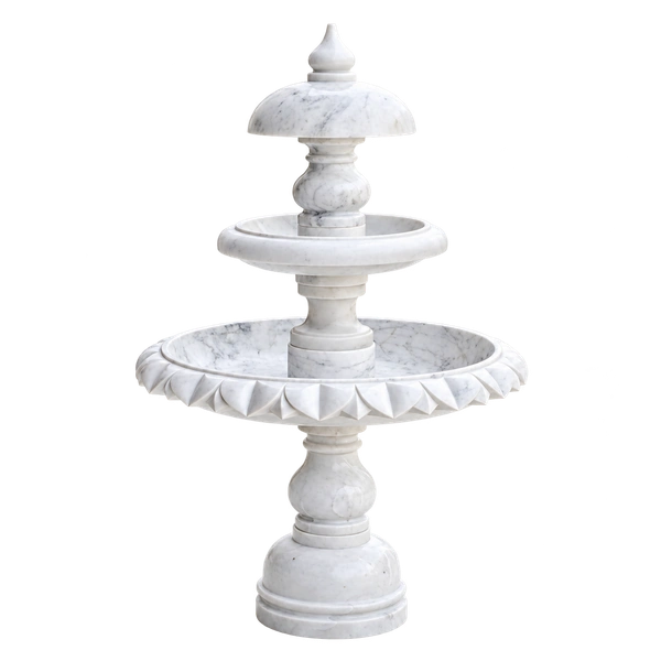 3-Tier White Marble Fountain with Lotus Crown