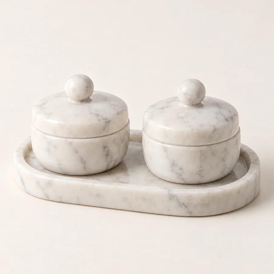 Marble Kumkum Pair With Base