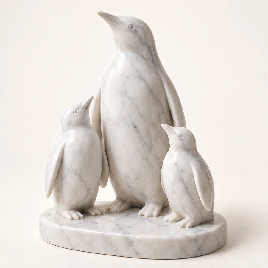 Marble Penguin Family Figurine