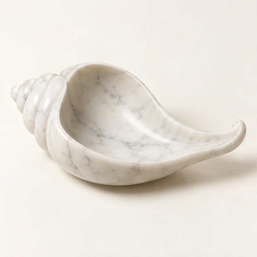 Marble Shankh Outline Pooja Dish