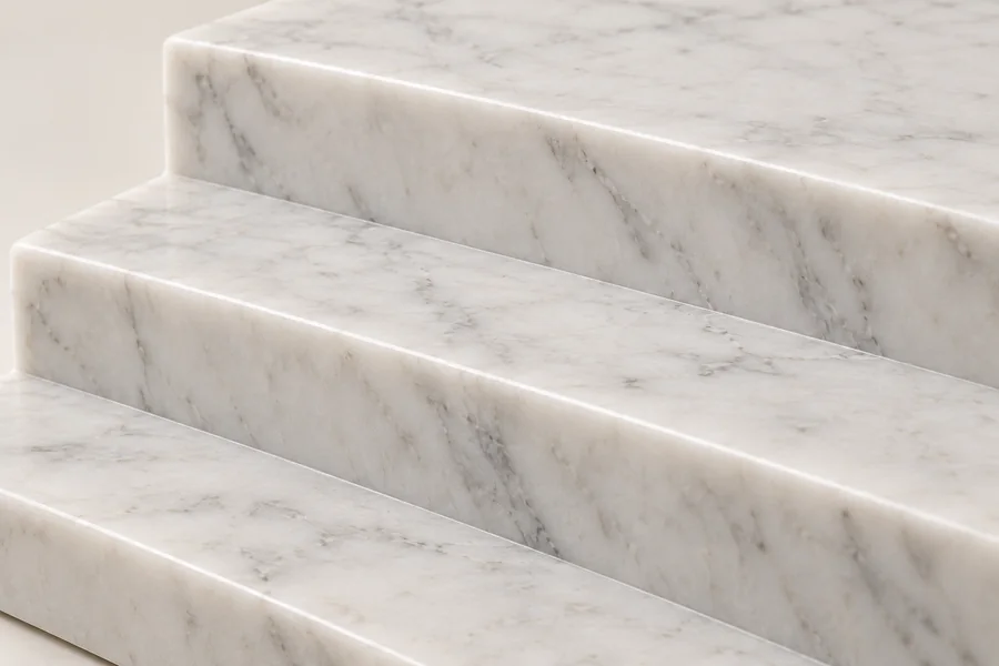 Marble Small Idol Display Steps — close view of the three parallel step edges