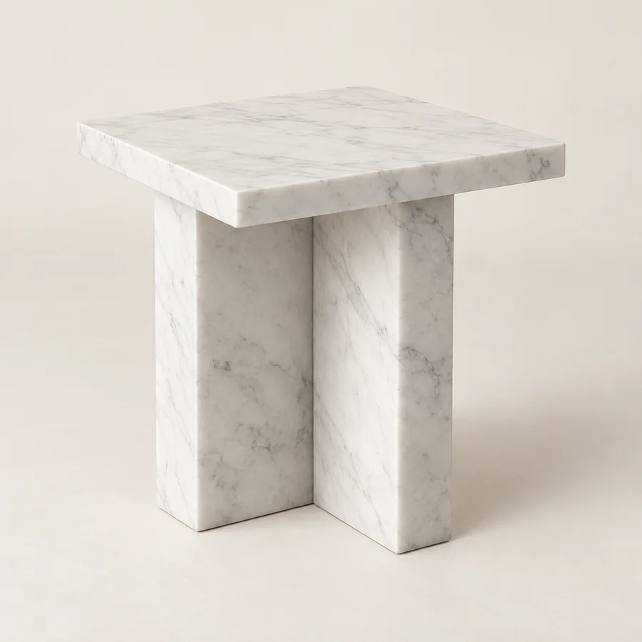 Offset Block Marble Accent Table