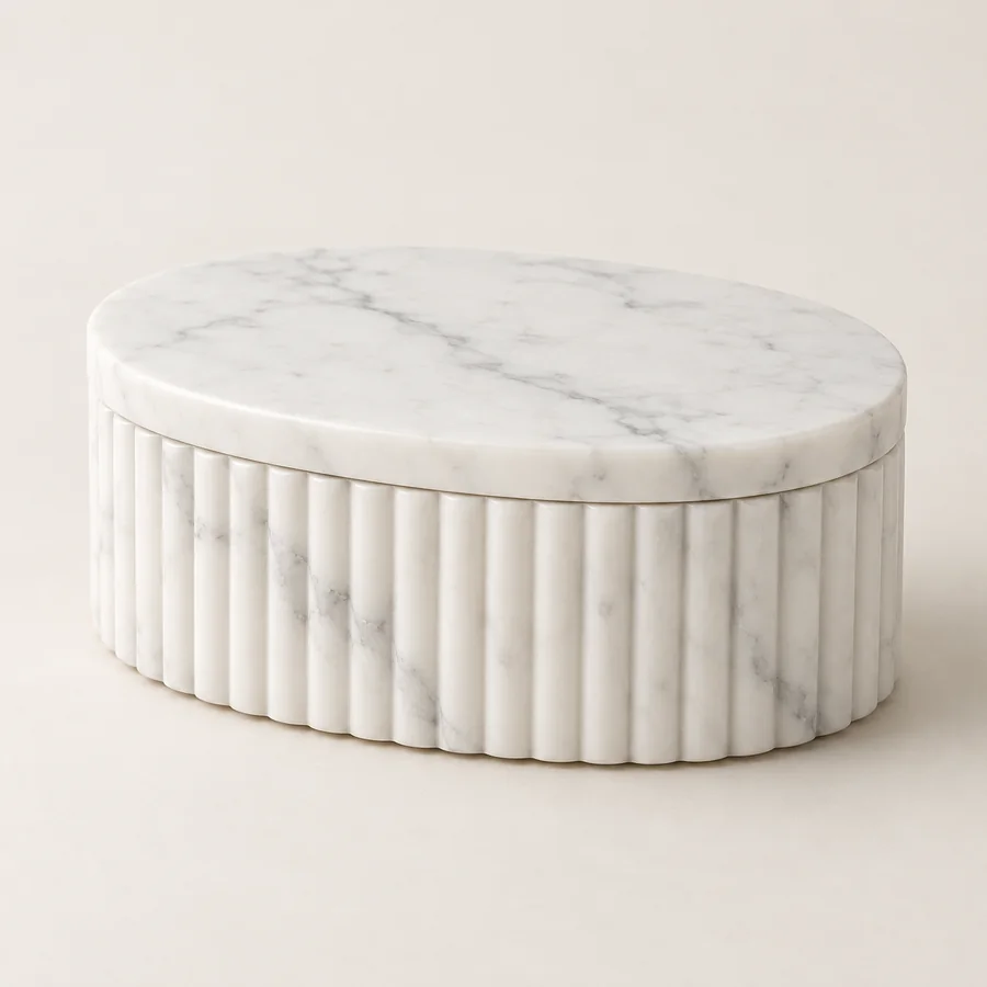 Oval Reeded Marble Storage Box