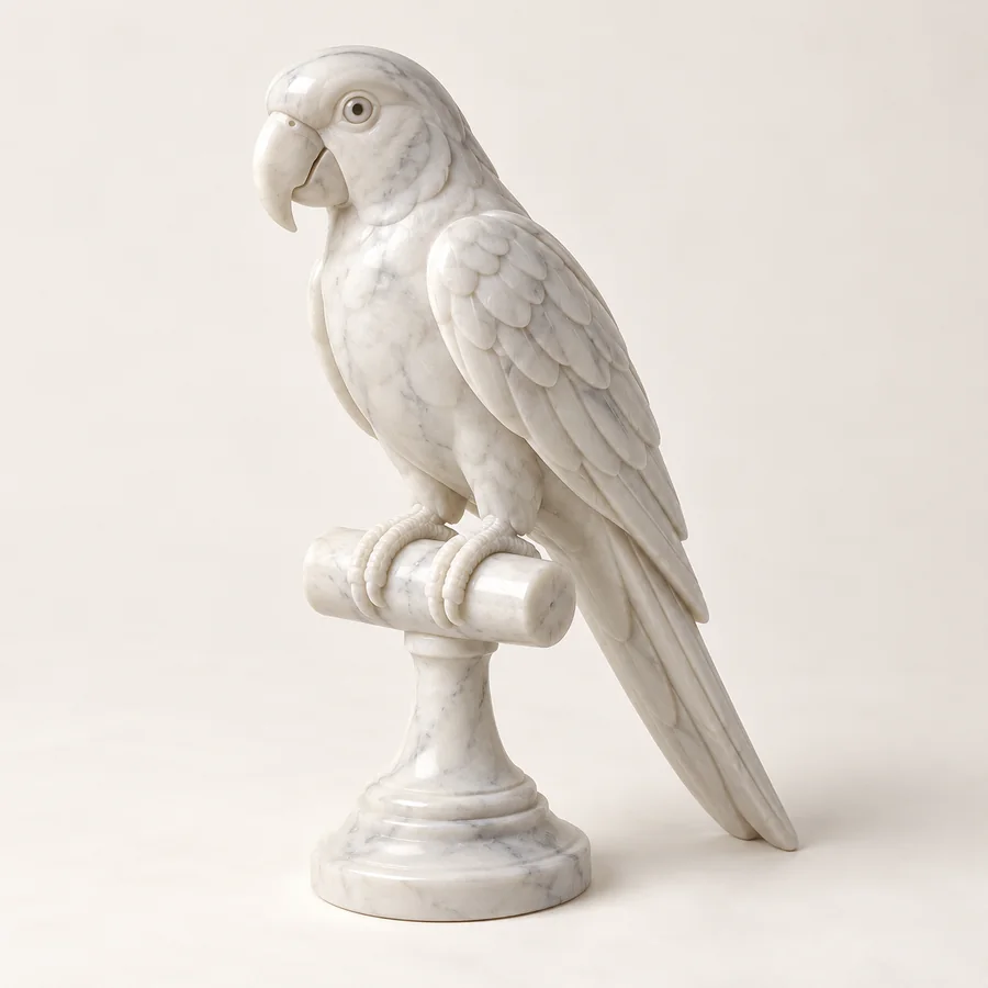 Parrot Marble Figurine On Perch