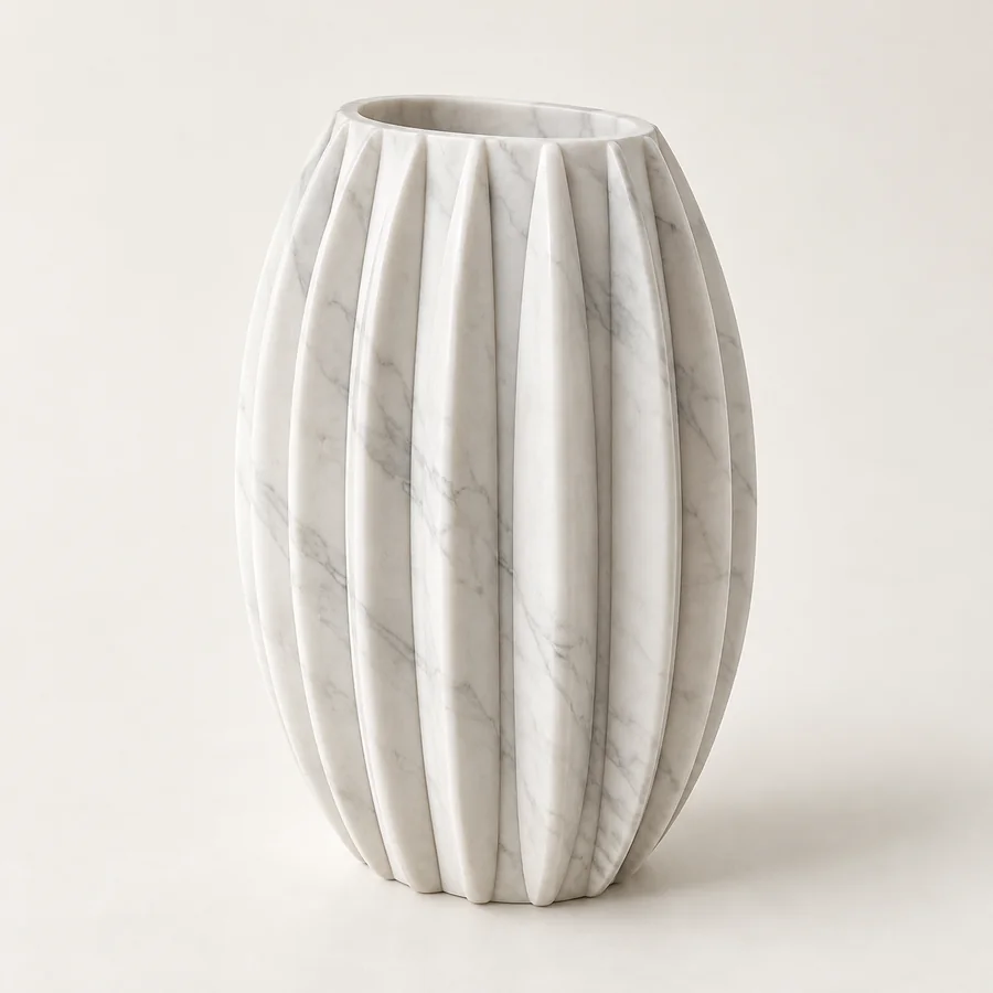Pleated Oval Marble Vase