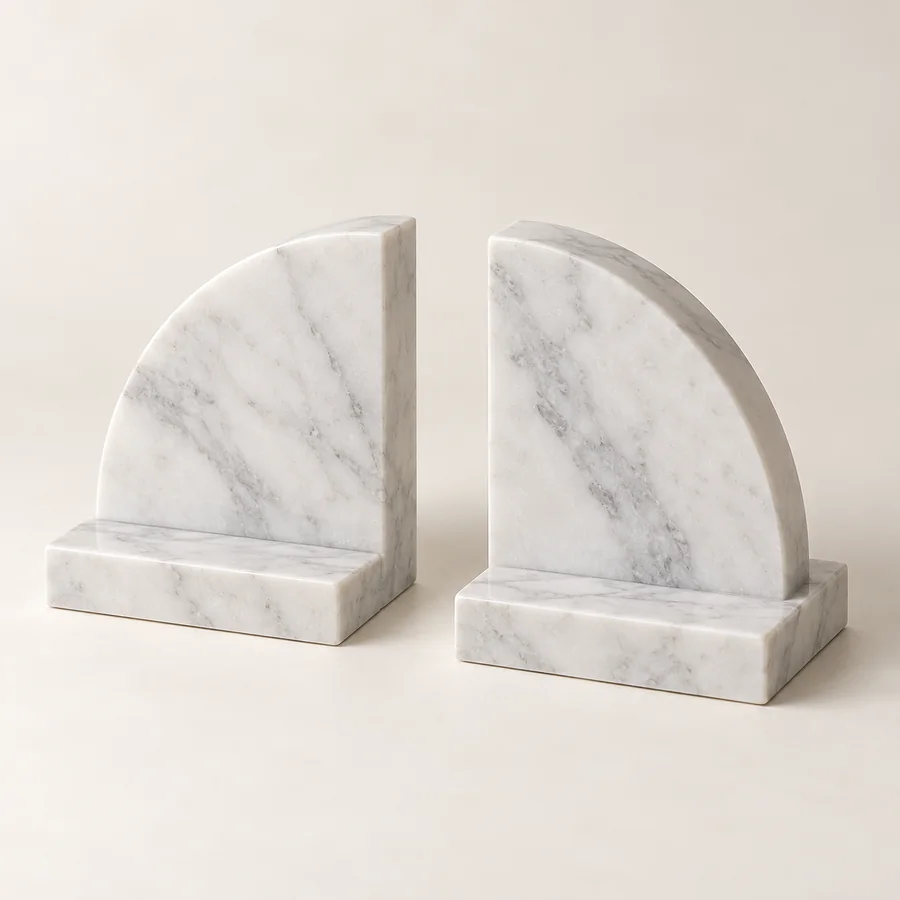Quarter Circle Marble Bookend Pair