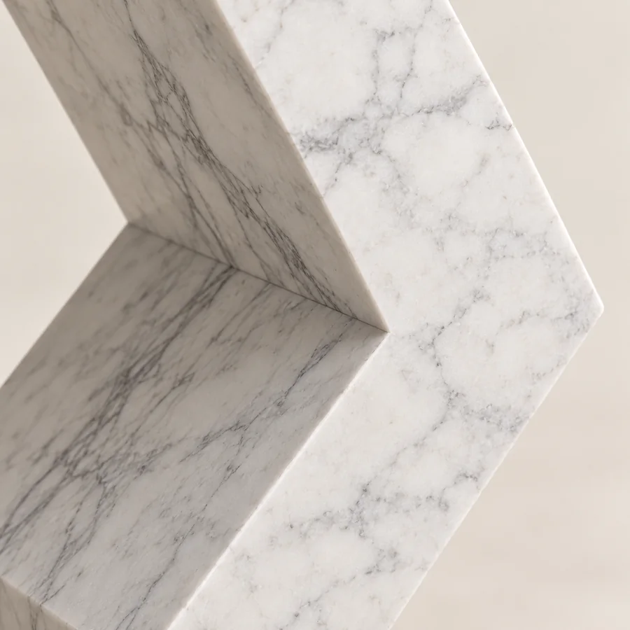 Rectangular Zigzag Base Marble Console — close view of the squared inside corner of a stepped support