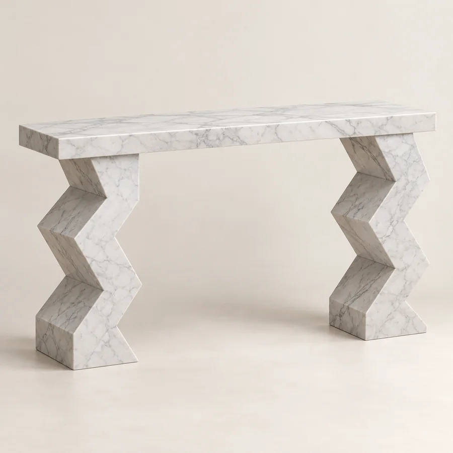 Rectangular Zigzag Base Marble Console