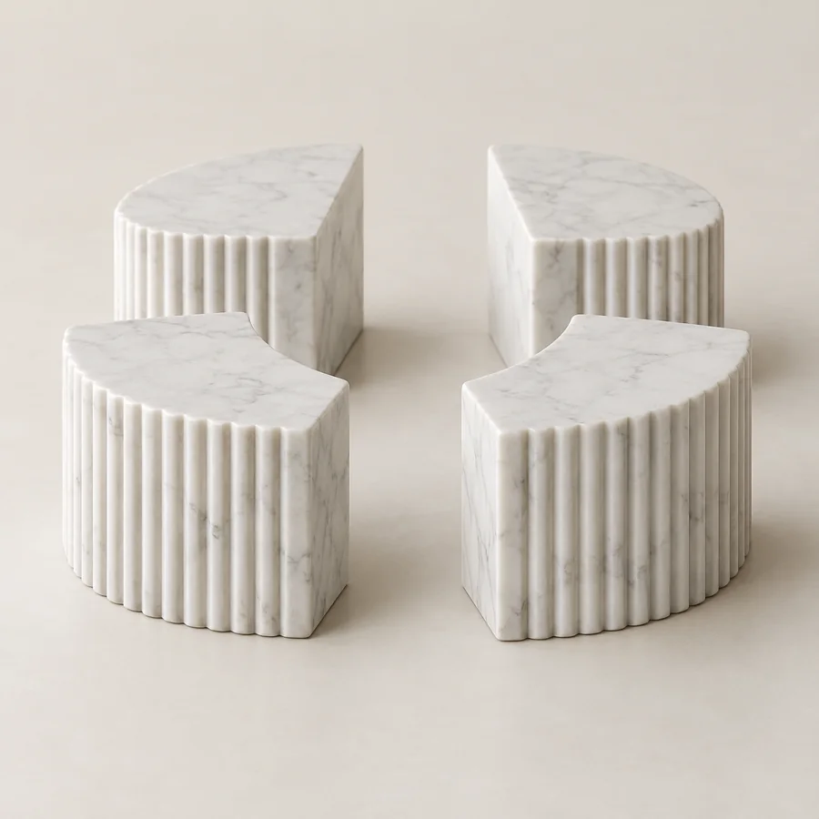 Reeded Corner Marble Planter Feet Set