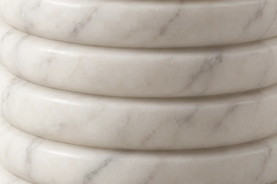 Ribbed Drum Marble Candle Holder — close view of the stacked horizontal ribs