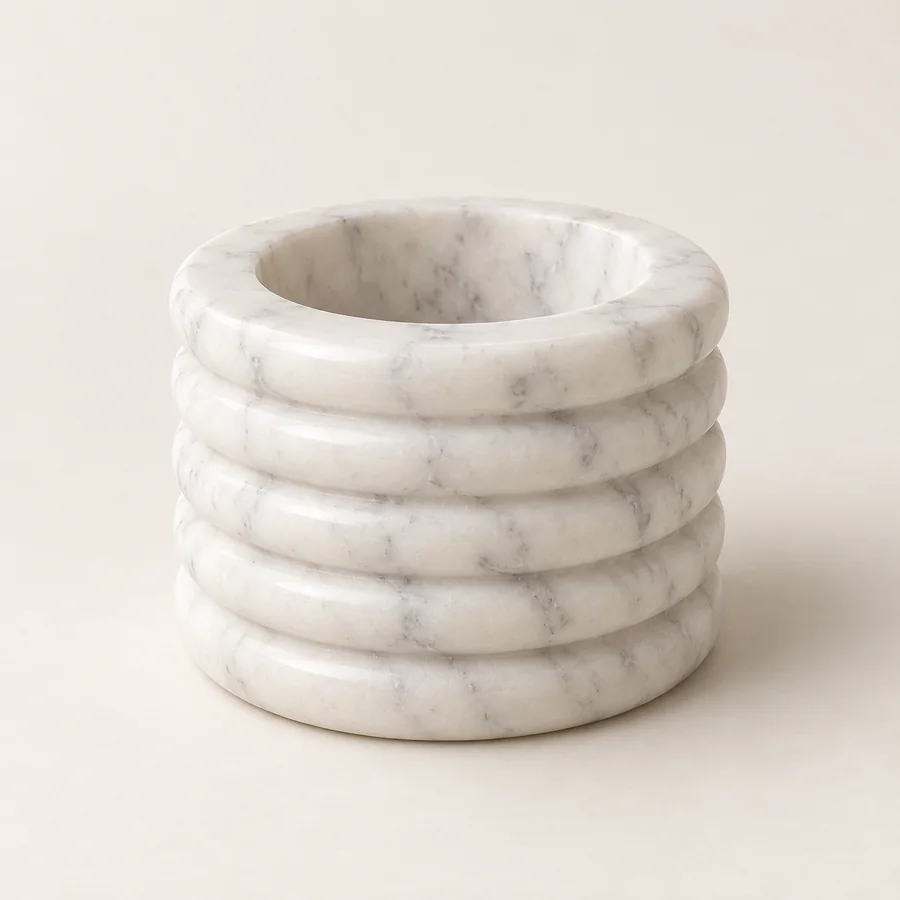 Ribbed Drum Marble Candle Holder