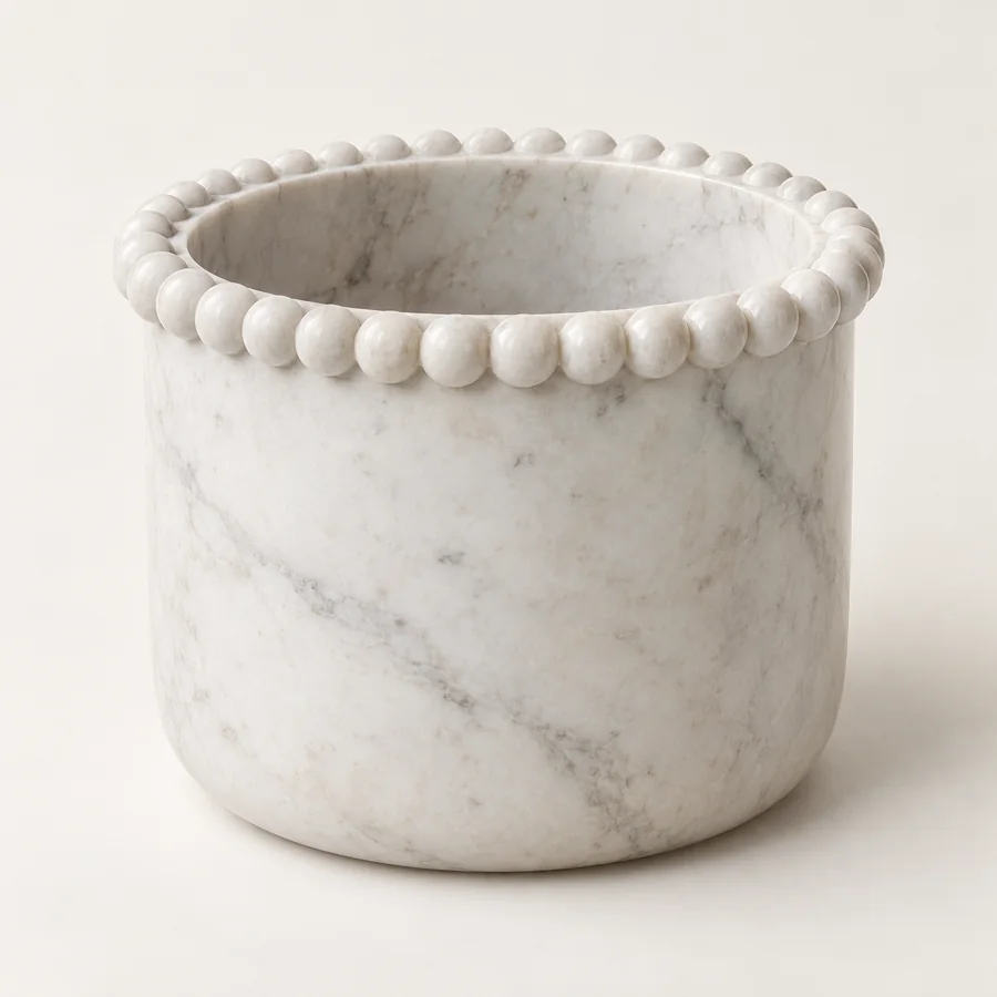 Round Beaded Rim Marble Cachepot