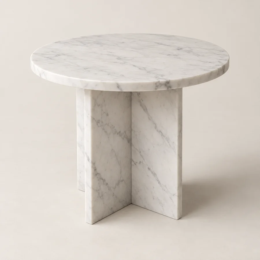 Round Cross Base Marble Side Table