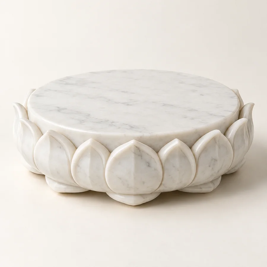 Round Lotus Marble Pooja Chowki