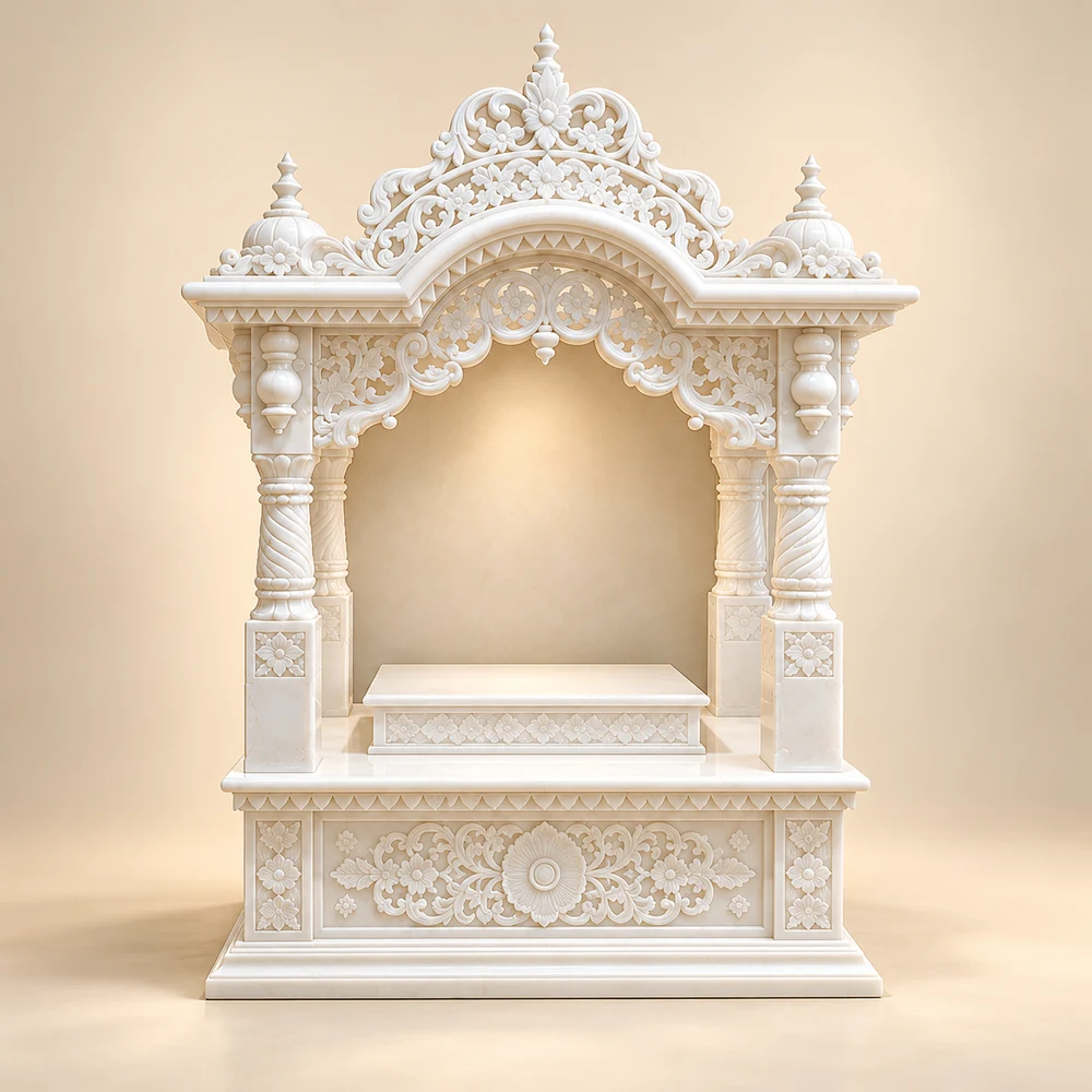 Divine Crown Carved White Marble Mandir