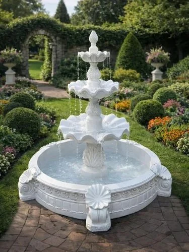 Eight Foot White Marble Water Fountain