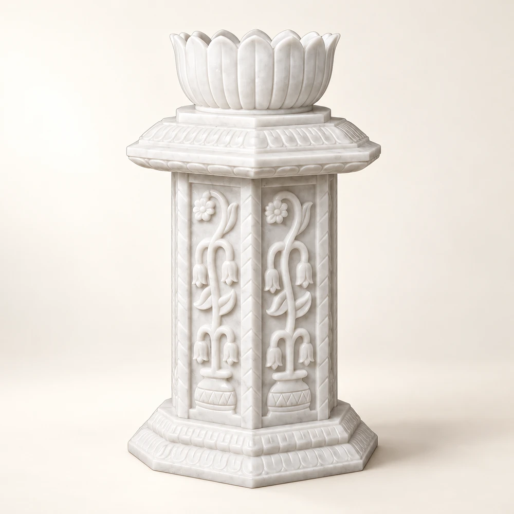 Lotus Bowl White Marble Tulsi Pedestal Planter