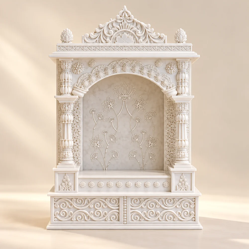 Lotus Heritage Carved Marble Home Mandir