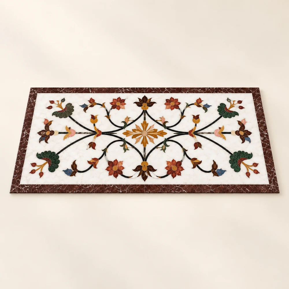 Modern Rectangular Marble Inlay Flooring Panel
