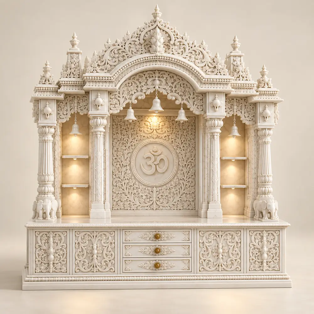 Vaishnav Heritage Marble Mandir with Side Shelves