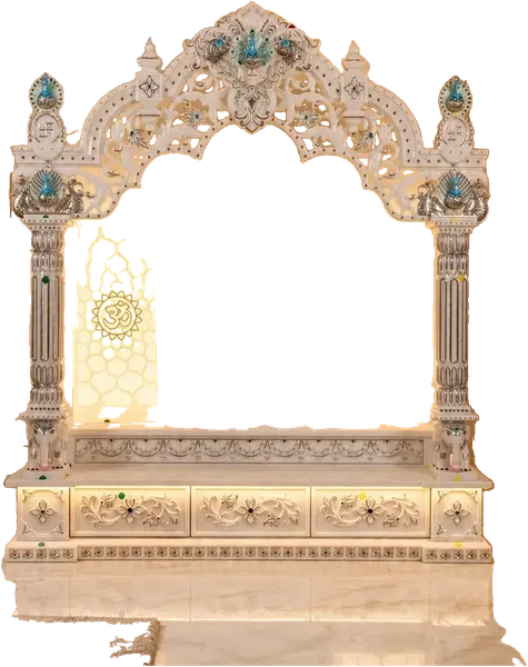 White Marble Peacock Mandir with LED Backlight