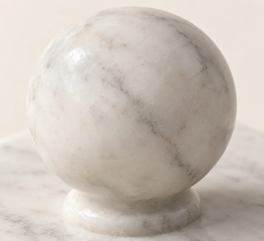 Square Ball Knob Marble Box — close view of the rounded stone knob
